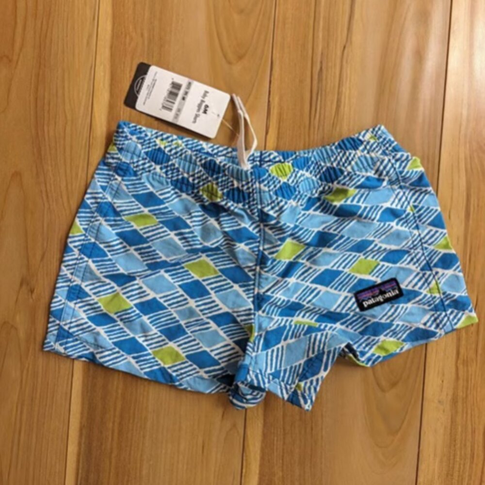 NWT Patagonia Baby Baggies Shorts - blue multi print- size 6M